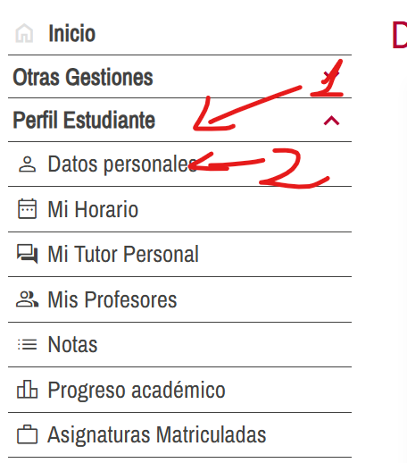 Interfaz del menú de la Secretaría Virtual de UCLM para editar el número de la Seguridad Social